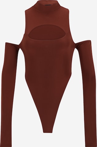 Misspap Shirt Bodysuit in Brown: front