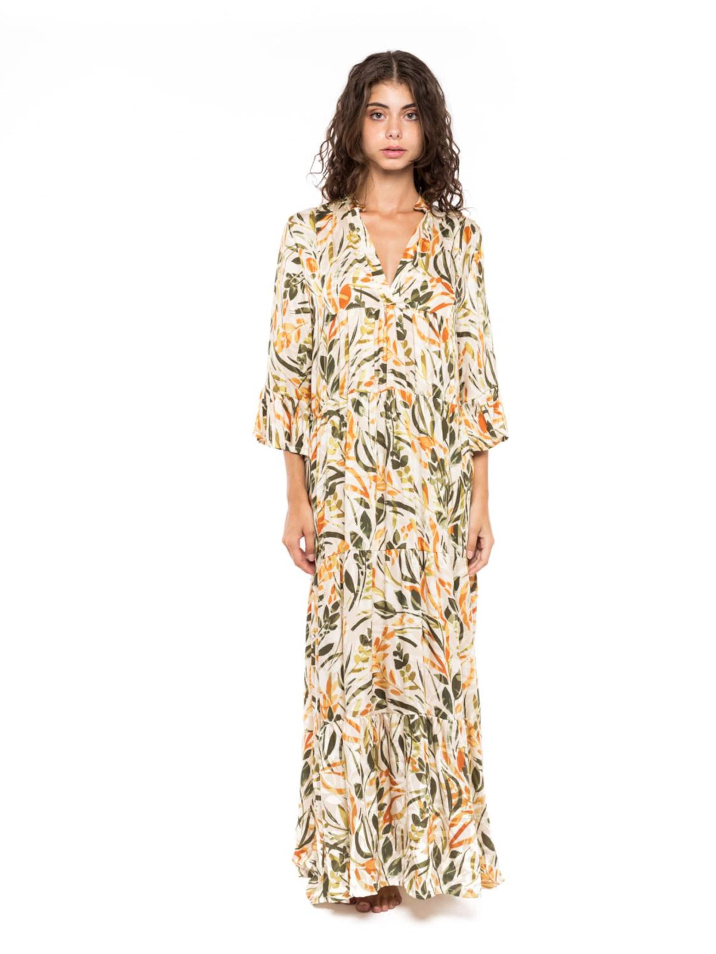 Pink Label Beach Dress 'BEACHWEAR LONG PASTEL GREEN LEAF' in Mixed colors: front