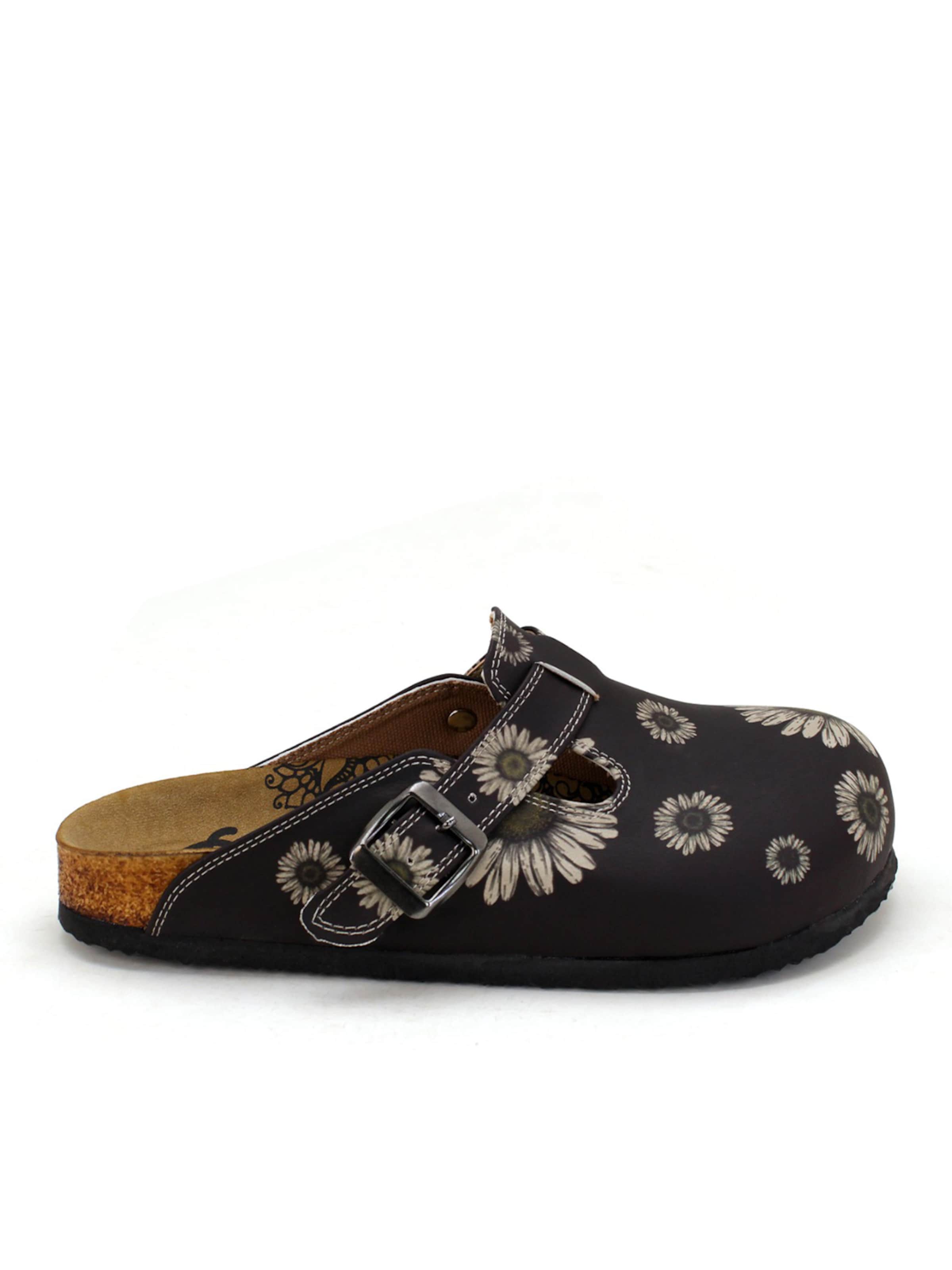 Goby Clogs 'Women Calceo Black and Beige Clogs CAL5457 with flower design'‌‌‌‌‌‌‌‌‌ in Mischfarben: Vorderseite