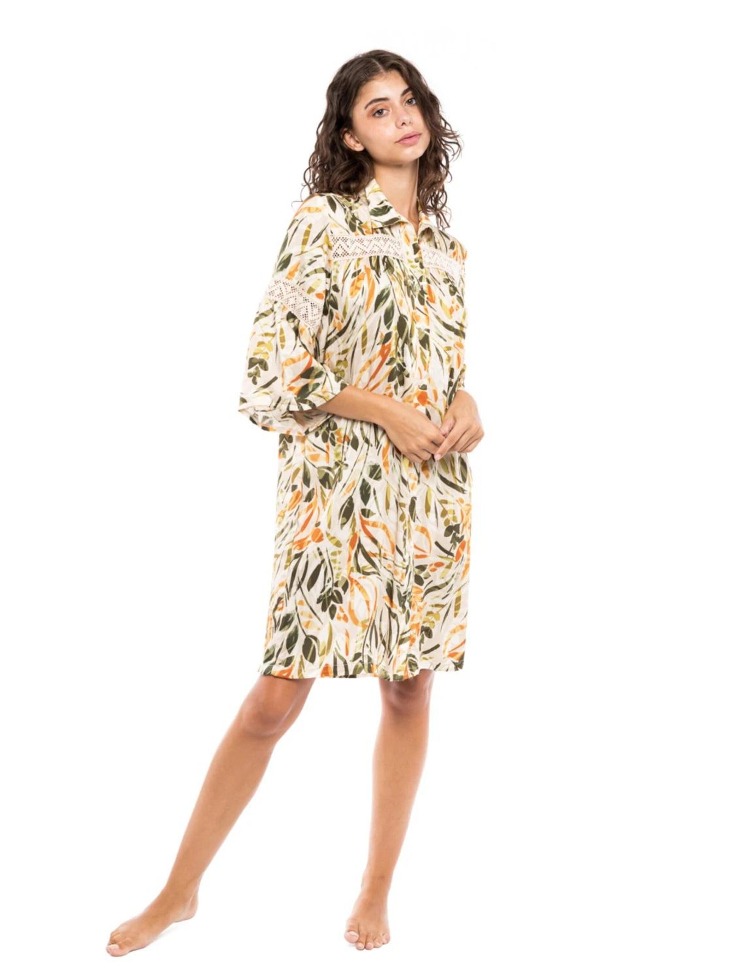 Pink Label Καλοκαιρινό φόρεμα 'BEACHWEAR PASTEL GREEN LEAF' σε κίτρινο