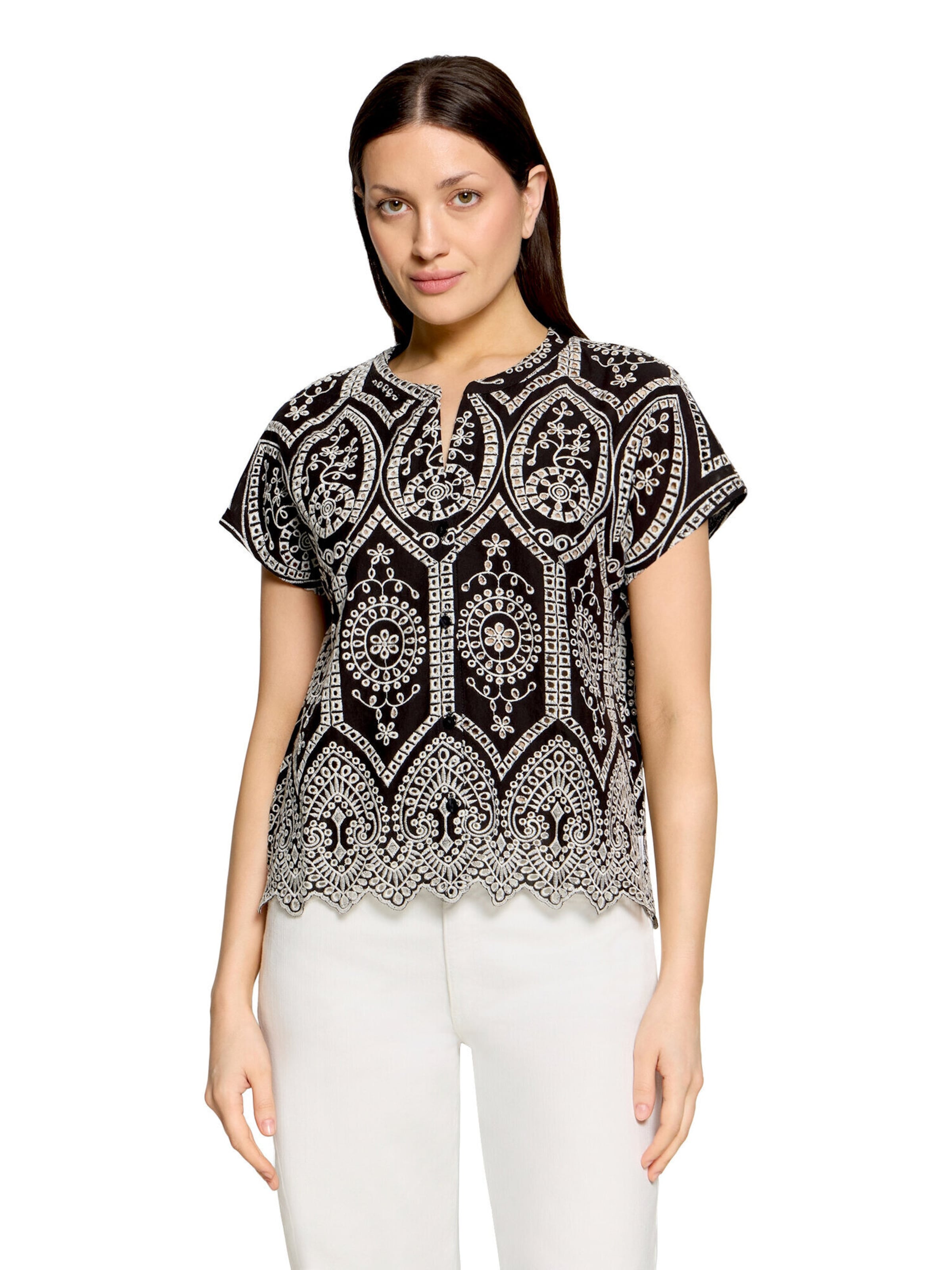 Betty & Co Hemdbluse mit Stickerei in Schwarz: Vorderseite
