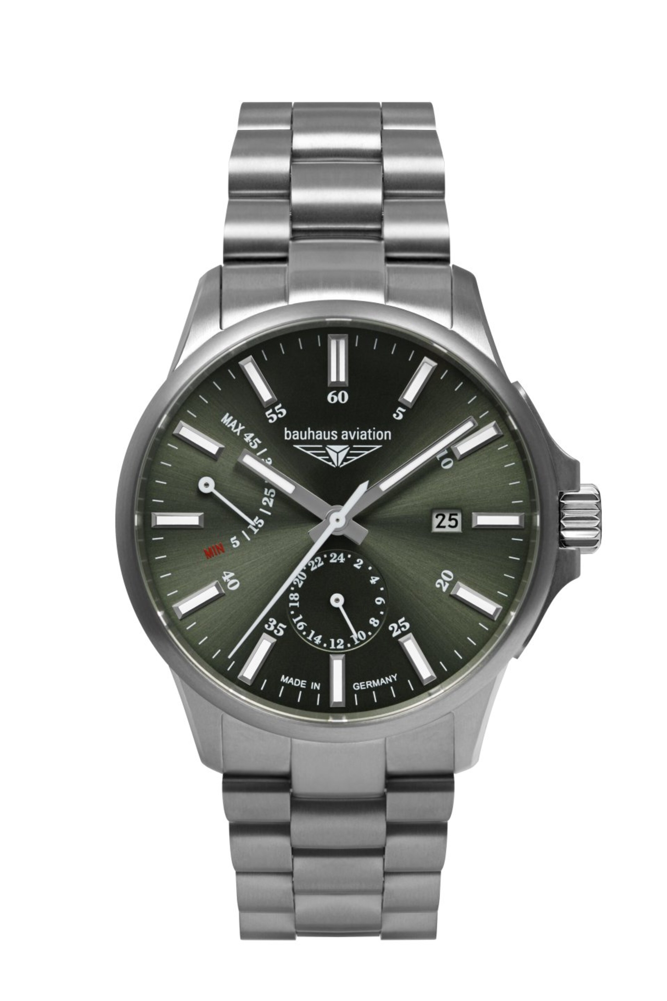 Bauhaus Analoguhr in Silber: Vorderseite