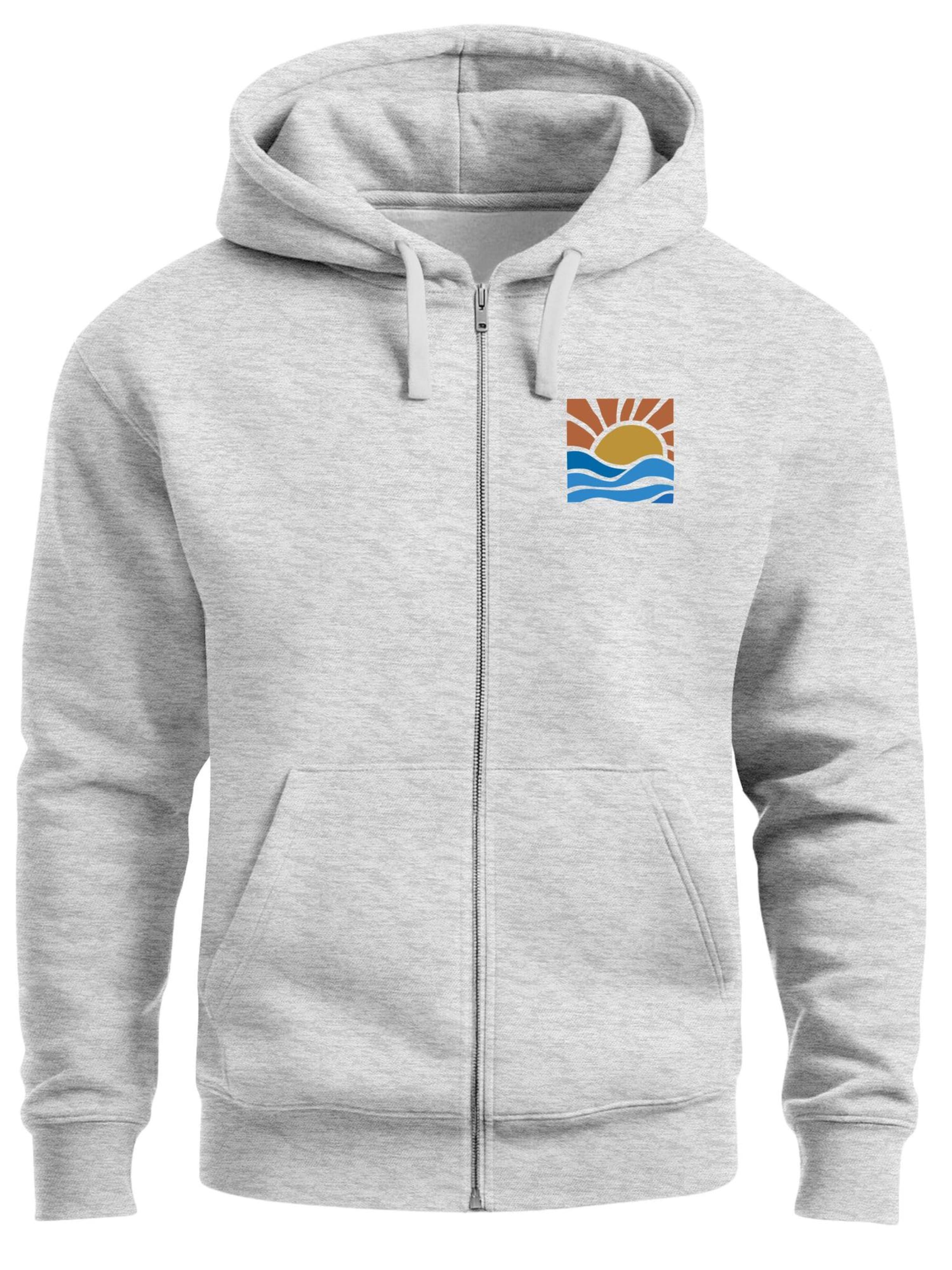 Neverless Zip-Up Hoodie 'Sun Wave Batch' in Grey: front