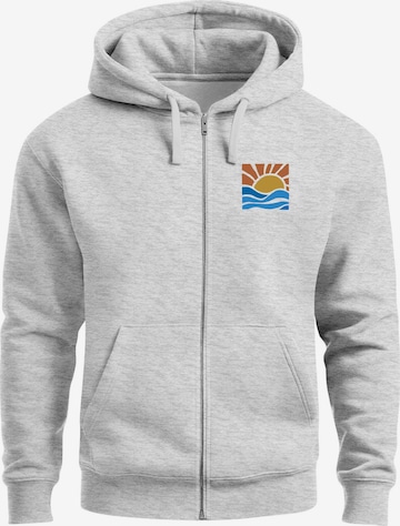 Neverless Zip-Up Hoodie 'Sun Wave Batch' in Grey: front
