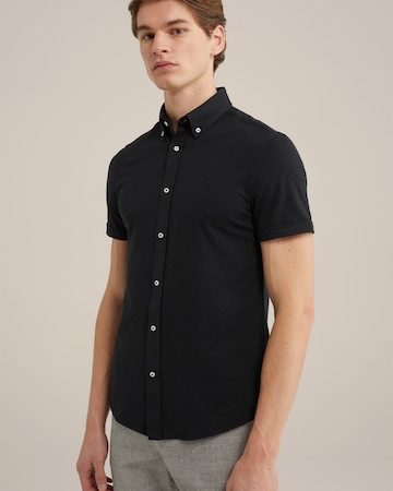 WE Fashion Slim fit Button Up Shirt in Black: front
