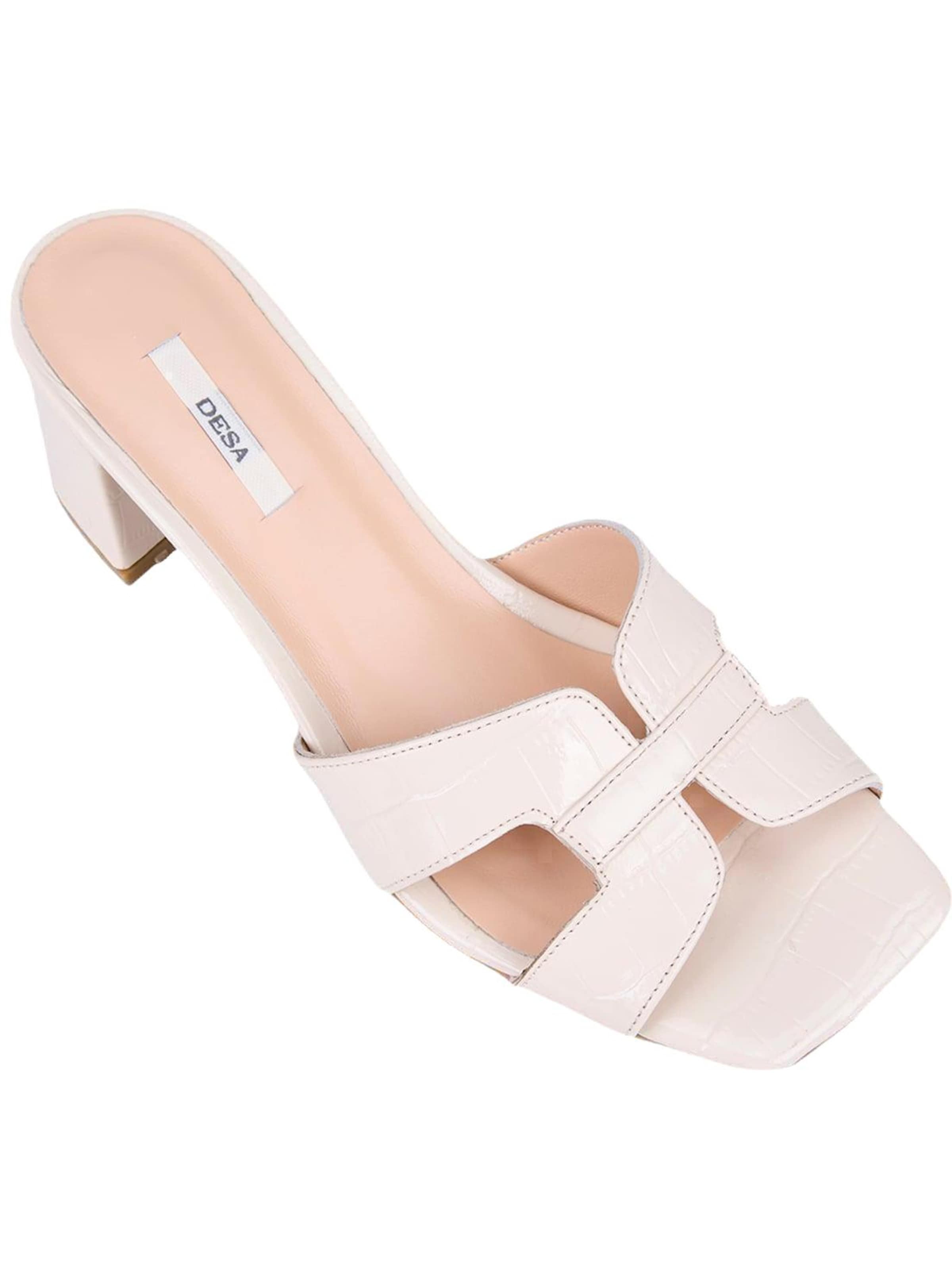 Desa - Zapatos abiertos 'DESA Damen-Sandalen aus Leder mit Kroko-Optik und Absatz' en beige: frente