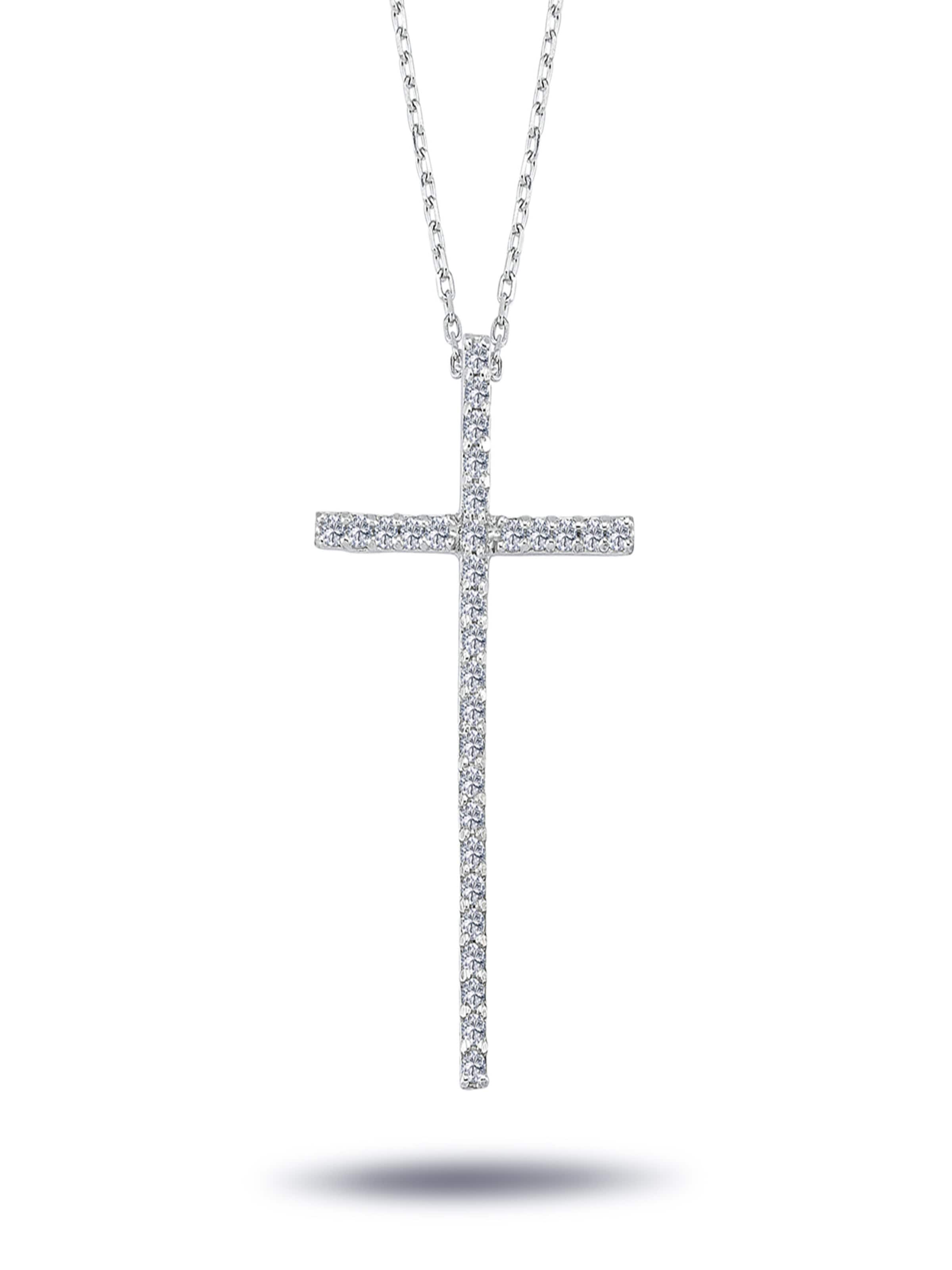 EinStein Diamant Anhänger 'Diamanten Brillant-Schliff Halskette mit Kreuz 14 Karat Weißgold'‌ in Weiß: Vorderseite