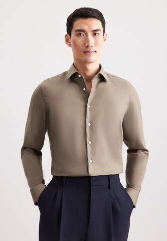 Coupe slim Chemise SEIDENSTICKER en beige : devant