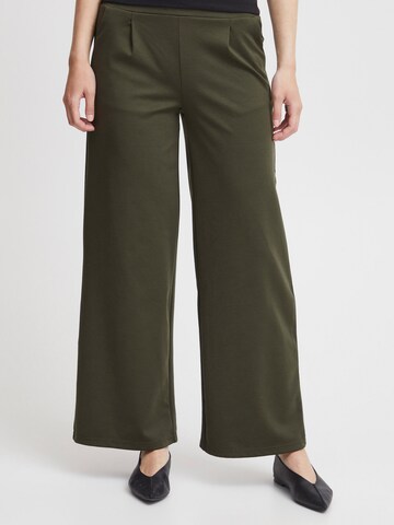 Wide Leg Pantalon chino 'Kate' ICHI en vert : devant