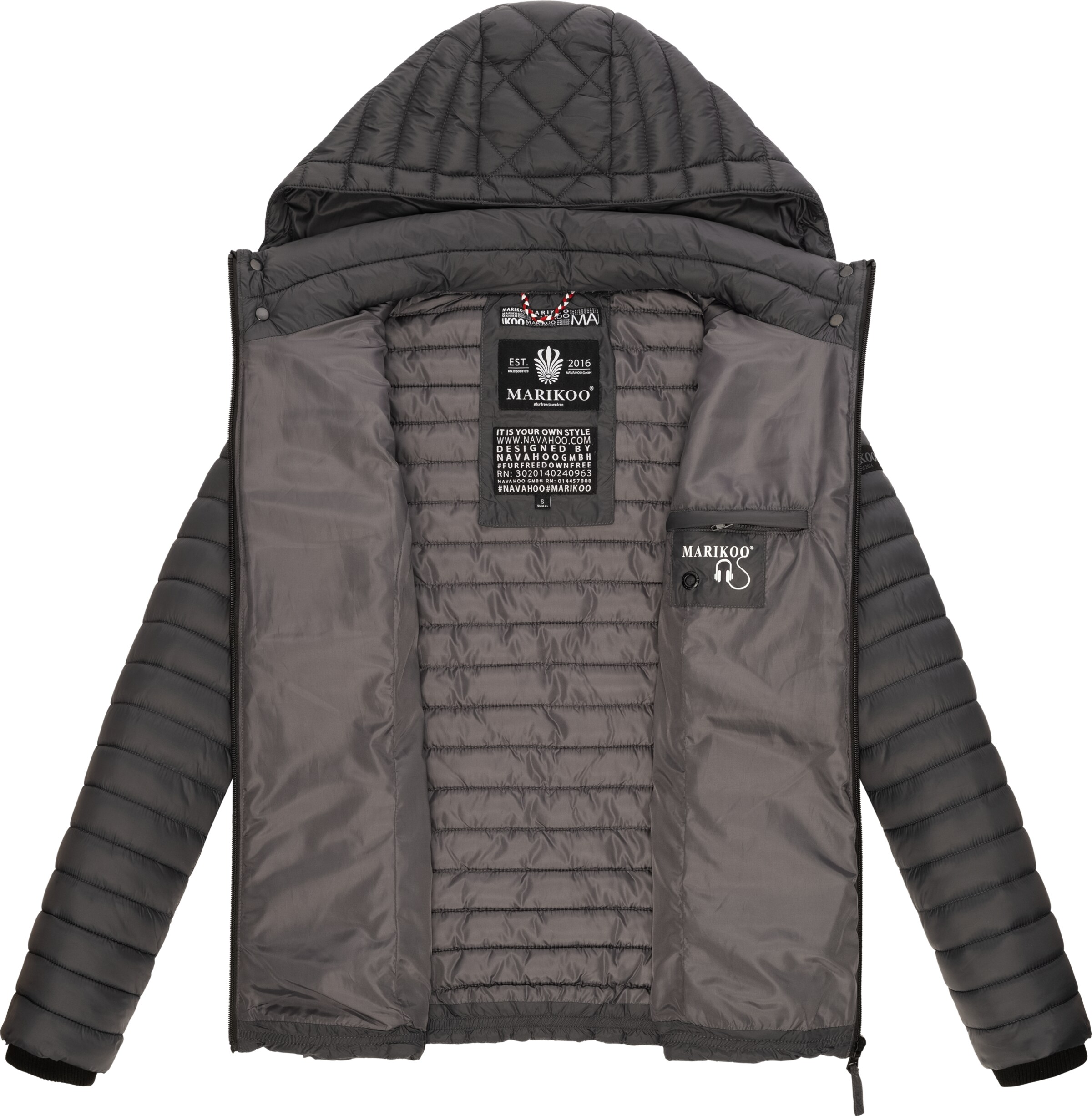 MARIKOO Prehodna jakna 'Samtpfote' | siva barva