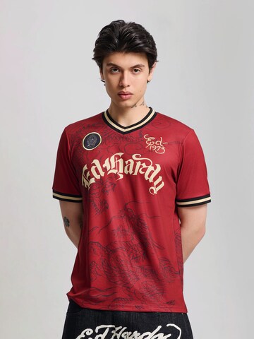 Ed Hardy Shirt 'Soaring Dragon Football' in Rood: voorkant