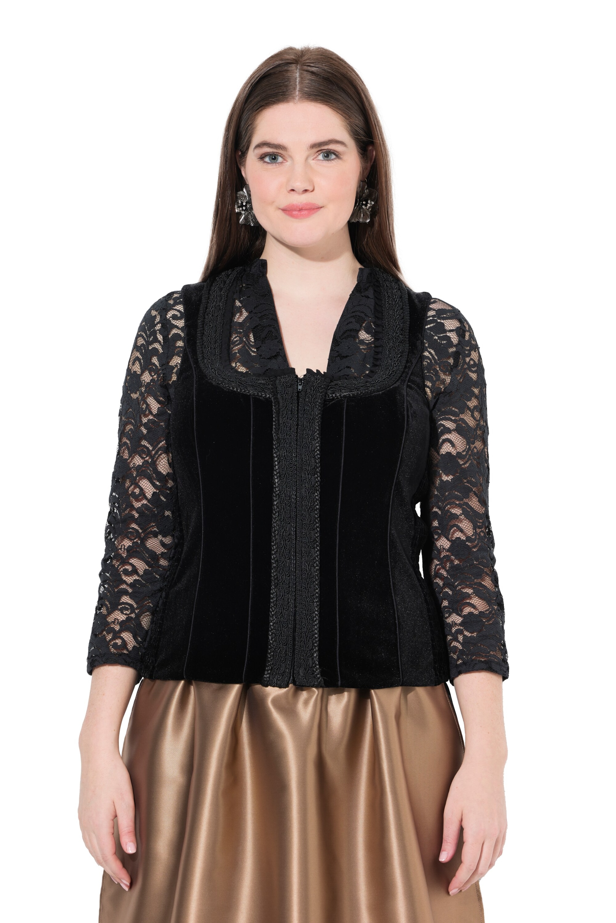 Ulla Popken Trachtenbluse in Schwarz: Vorderseite