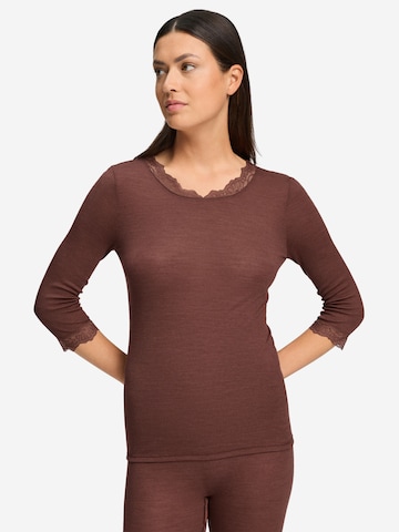 Hanro Shirt ' Woolen Lace ' in Bruin: voorkant