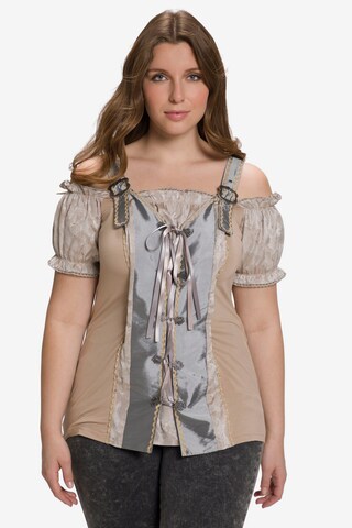 Blouse folklorique Ulla Popken en beige : devant