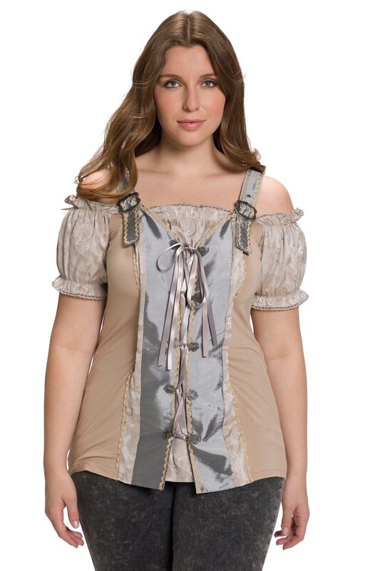 Ulla Popken Traditional Blouse in Beige, Nude, Light Beige