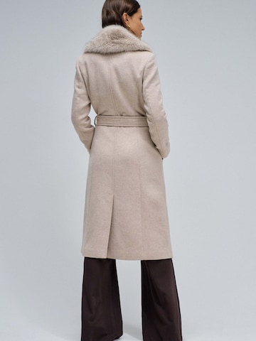 Salsa Jeans Wintermantel 'Long Wool Coat Faux Fur Belt' in Beige
