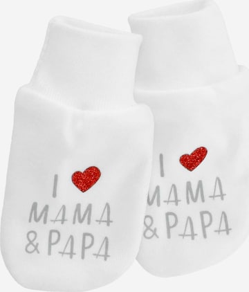 Baby Sweets Gloves 'I love Mama & Papa' in White: front