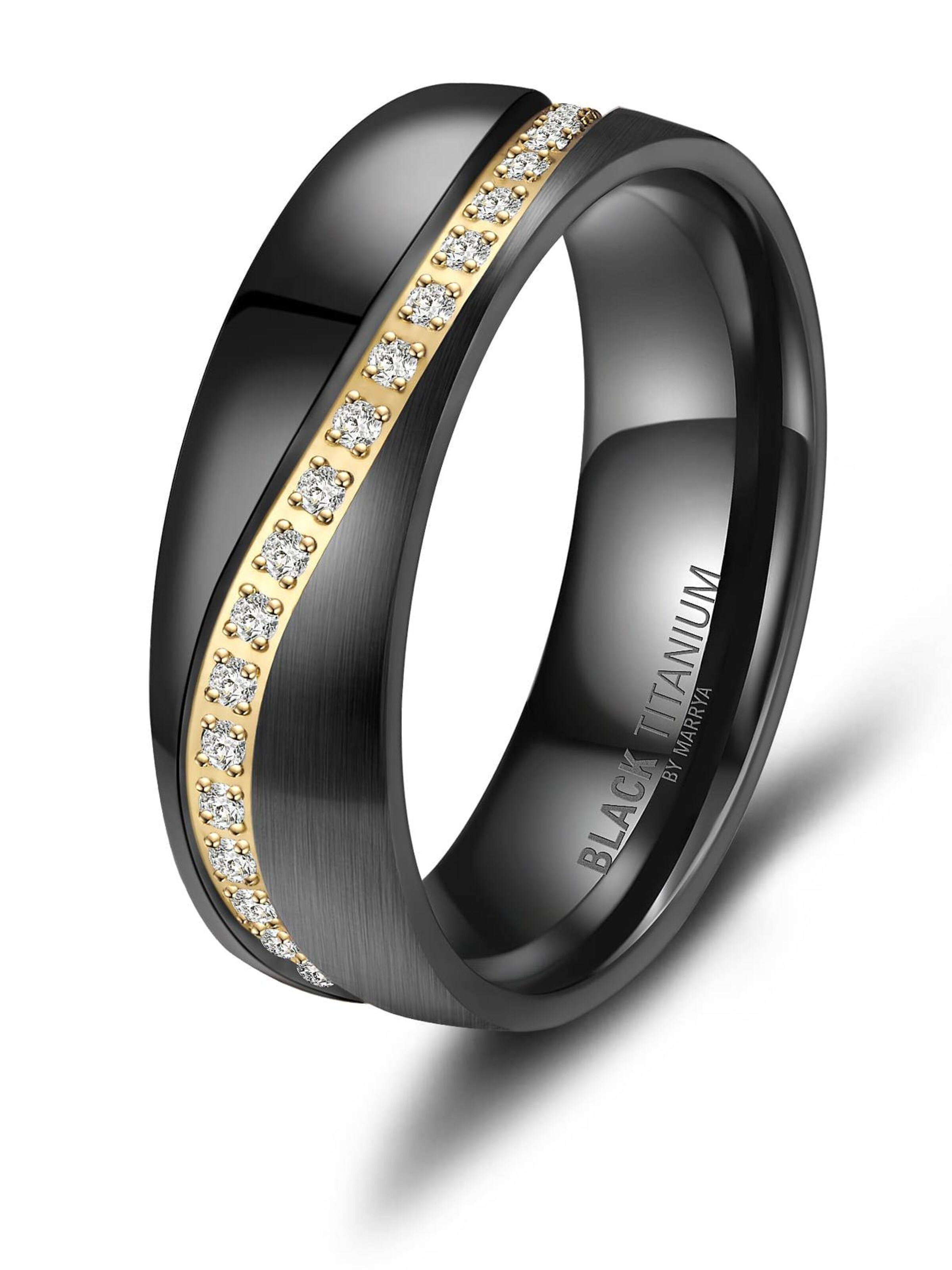 MARRYA Ring 'MARRYA Ehering BT-03 aus Black Titanium – Schwarz, gelbgold plattiert' in Black: front
