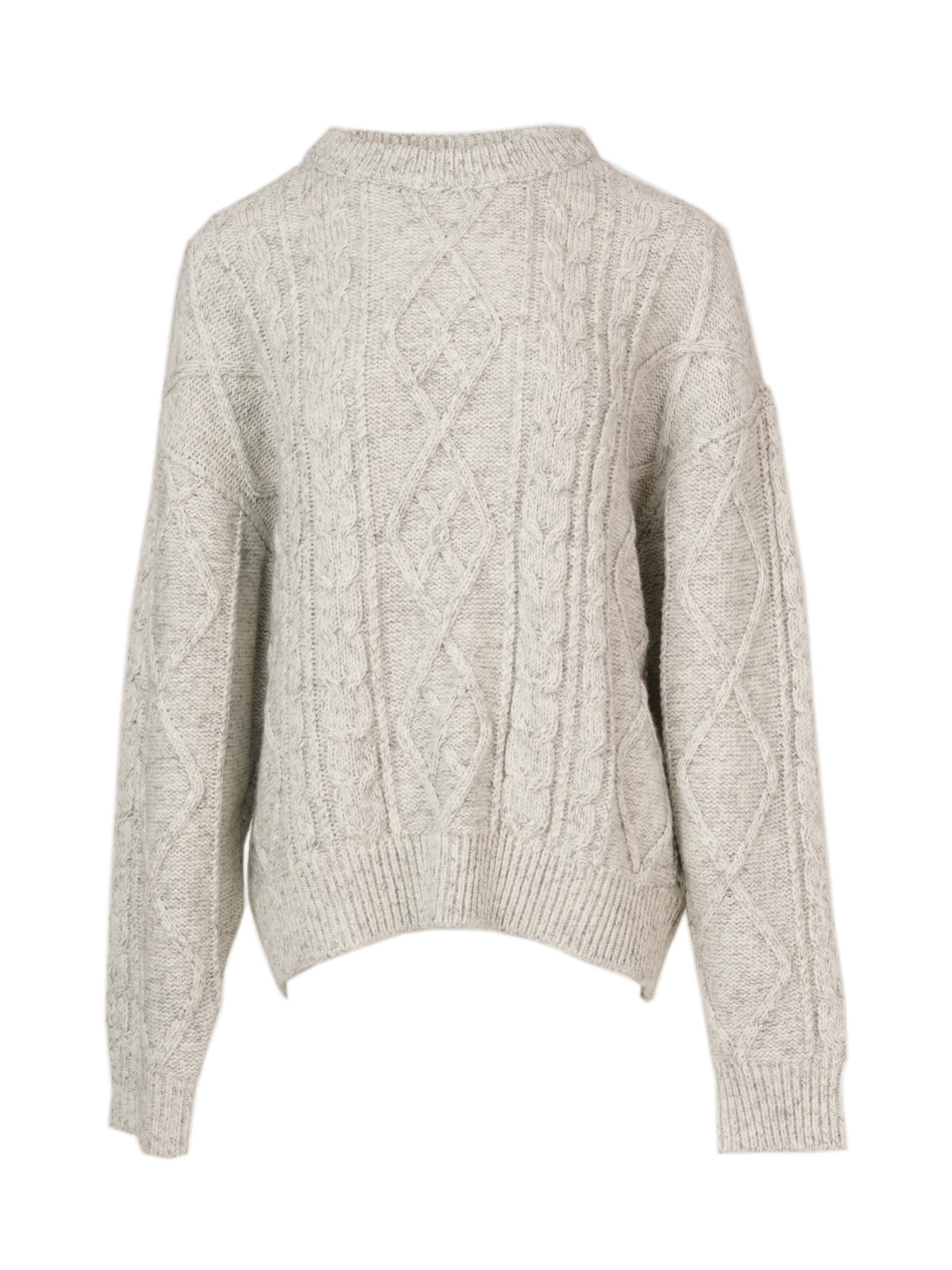yoligex Sweater 'YOLIGEX Zopfmuster-Pullover Hellgrau-Melange Rundhals' in White: front