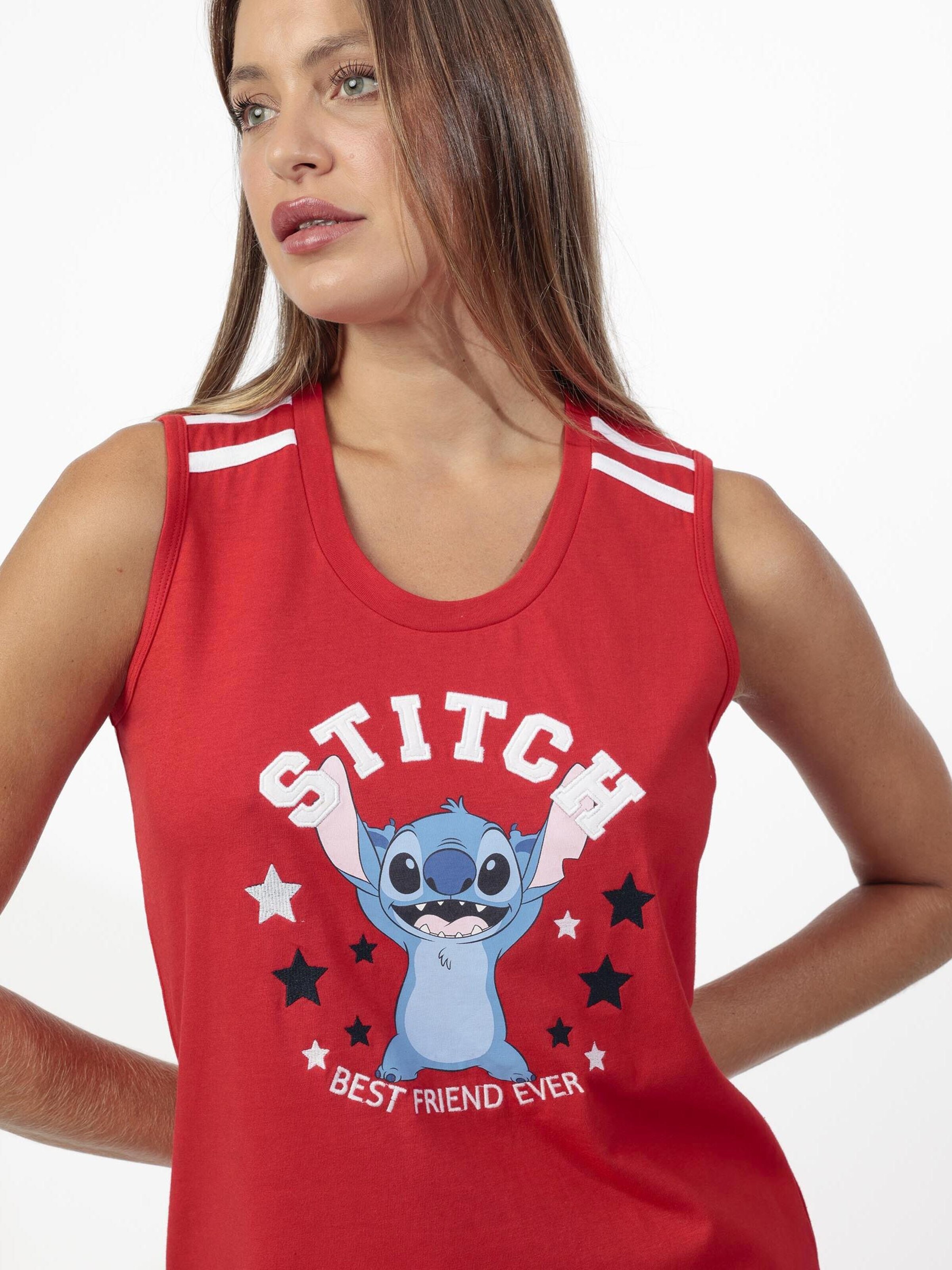 DISNEY - Pijama 'DISNEY Pijama Sin mangas Stitch University para Mujer' en rojo