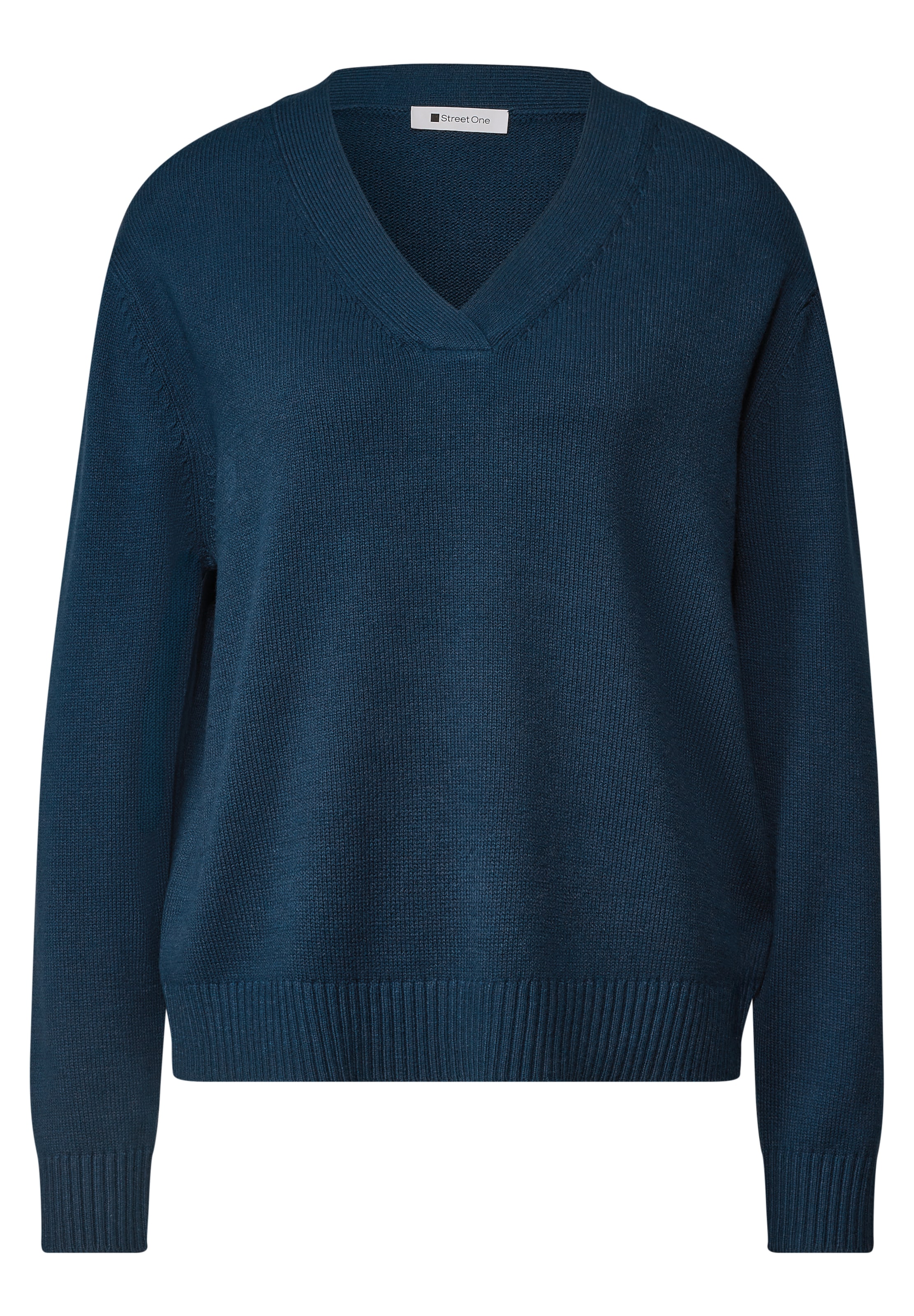 STREET ONE Langarm Pullover mit V-Ausschnitt in Blau: Vorderseite