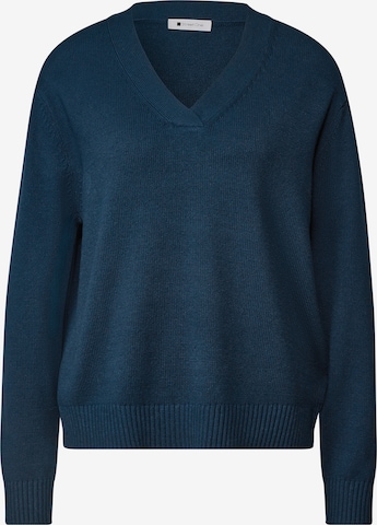 STREET ONE Langarm Pullover mit V-Ausschnitt in Blau: Vorderseite