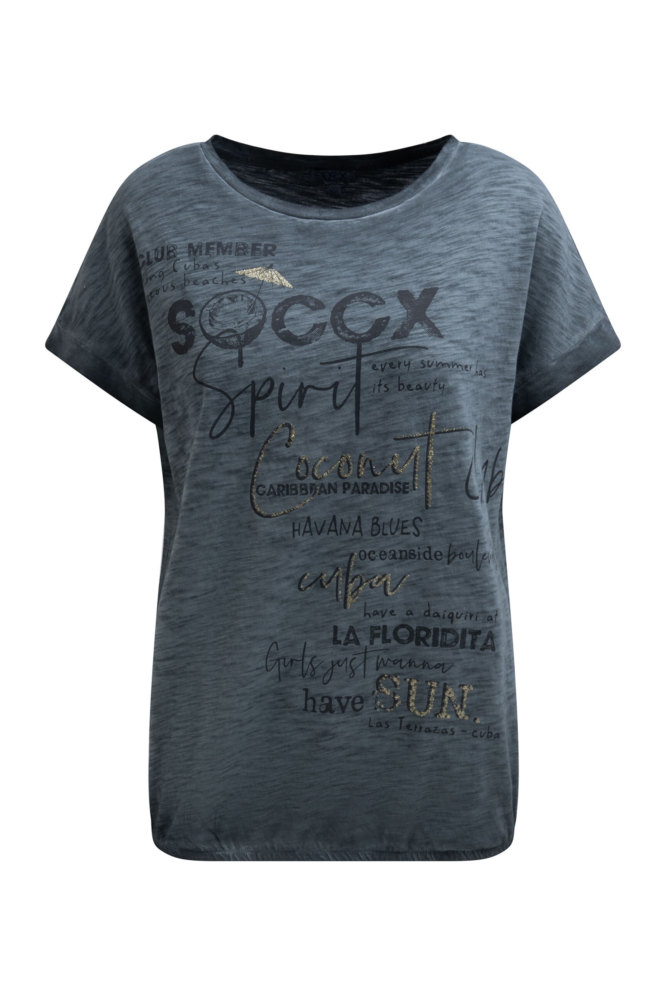 Soccx Oversized Shirt mit Artwork und Elastiksaum in XS in grün, Produktansicht