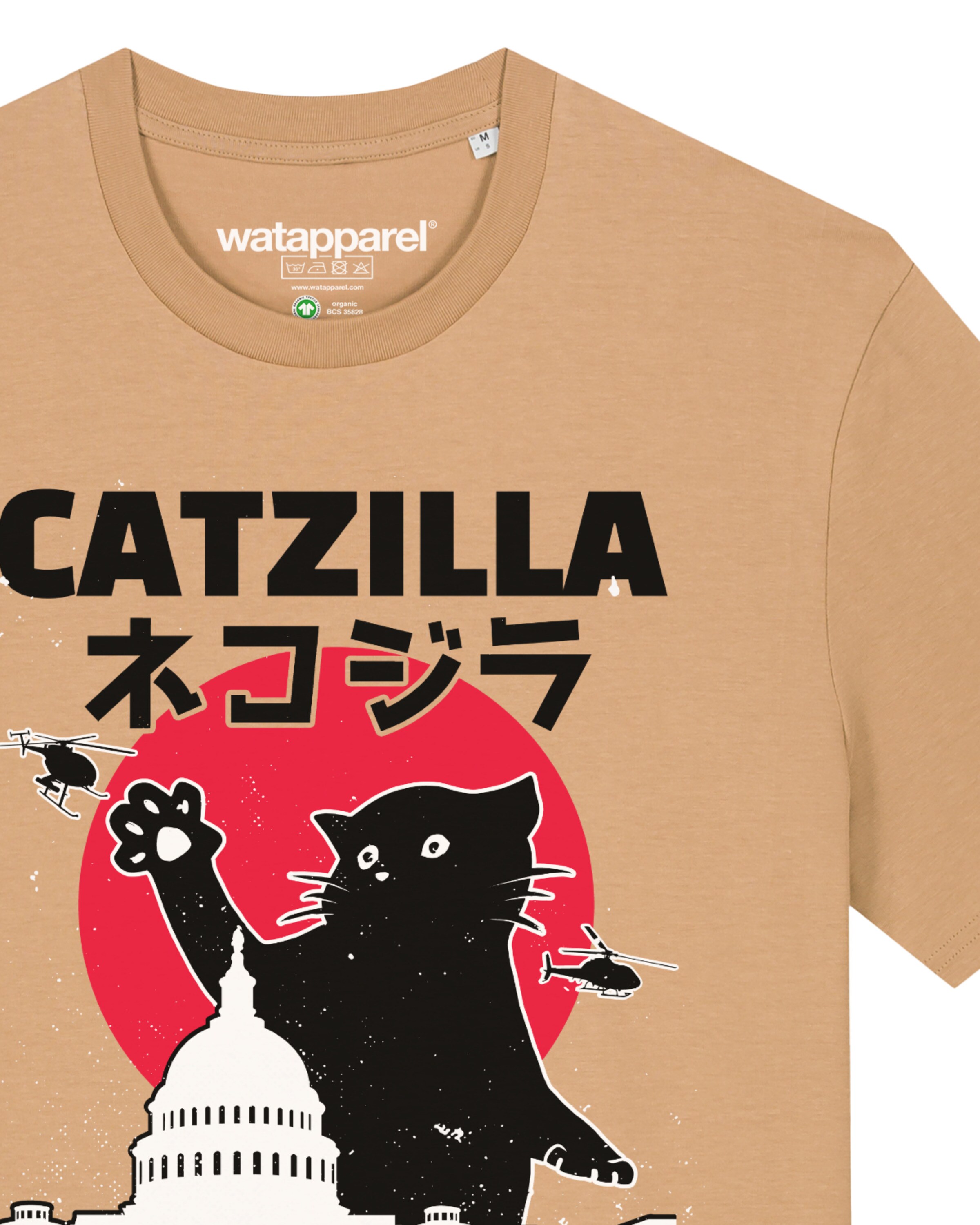 Maglietta 'Catzilla' di Watapparel in beige