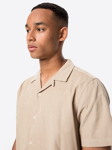 KnowledgeCotton Apparel Regular fit Button Up Shirt 'LARCH' in Beige