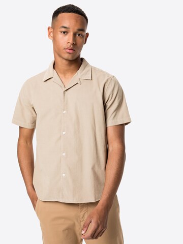 KnowledgeCotton Apparel Regular fit Button Up Shirt 'LARCH' in Beige: front