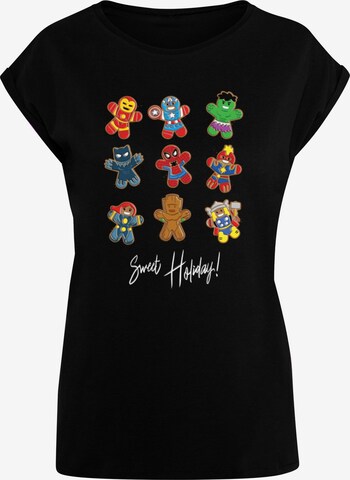 ABSOLUTE CULT Shirt 'Marvel - Gingerbread Avengers' in Zwart: voorkant