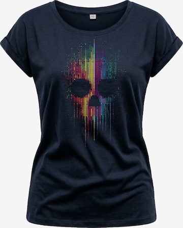 MAKAYA Shirt 'Ai Dot Skull' in Blue: front