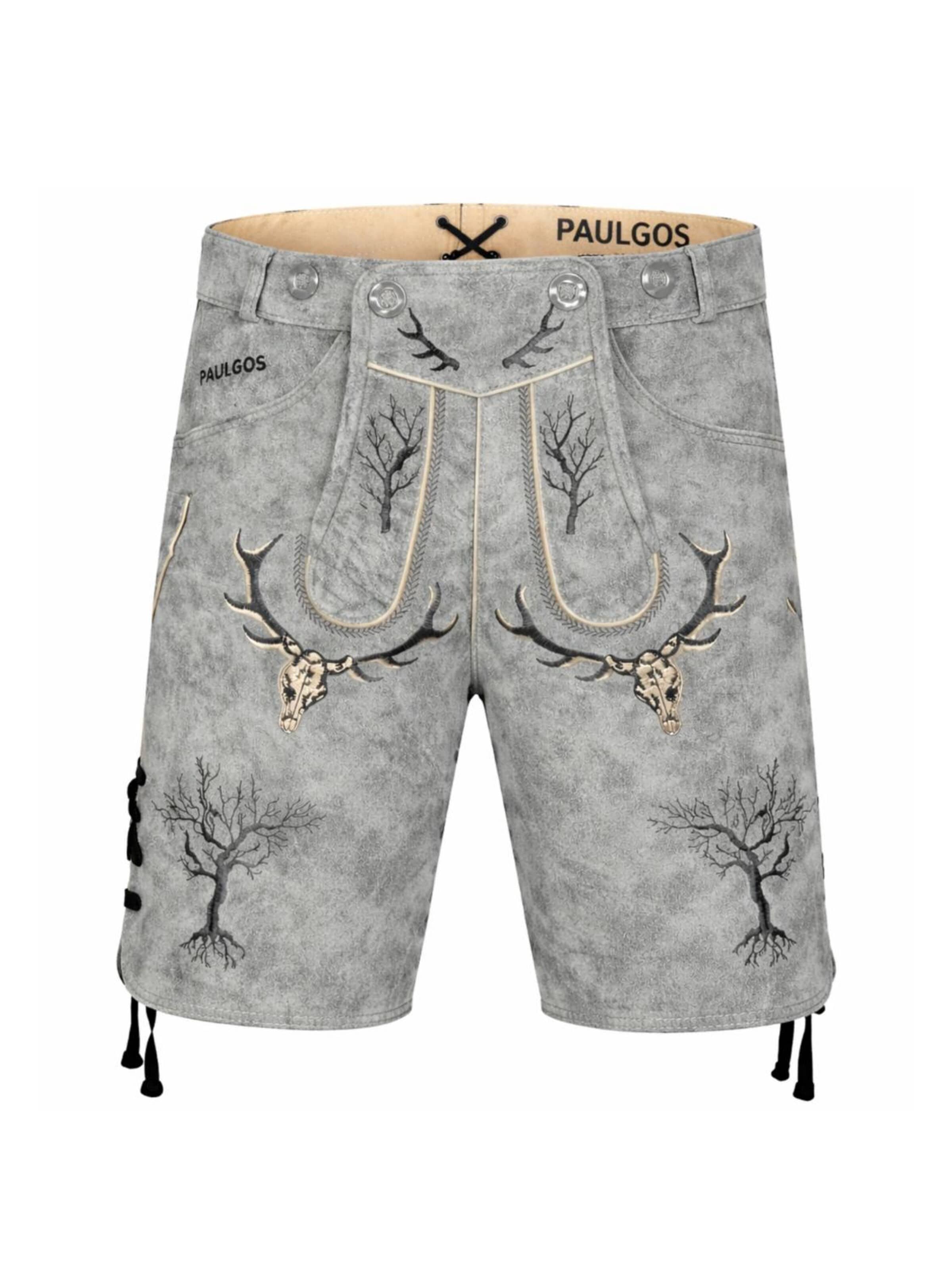 Paulgos Traditional Pants 'PAULGOS Herren Trachten Lederhose Kurz - HK6 ANTIK - Echtes Leder - in 2 Farben erhältlich - Größe 44 - 60' in 60 in Grey, Item view