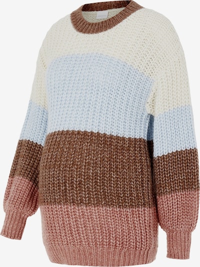 MAMALICIOUS Пуловер 'Sandie' в светлосиньо / кафяв меланж / антично розово / бяло / мръсно бяло, Преглед на продукта