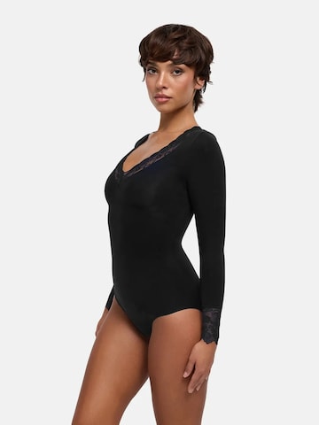 cfab - Body moldeador 'Clean Longsleeve V-Neck with Lace Sculpting Bodysuit with Slip' en negro