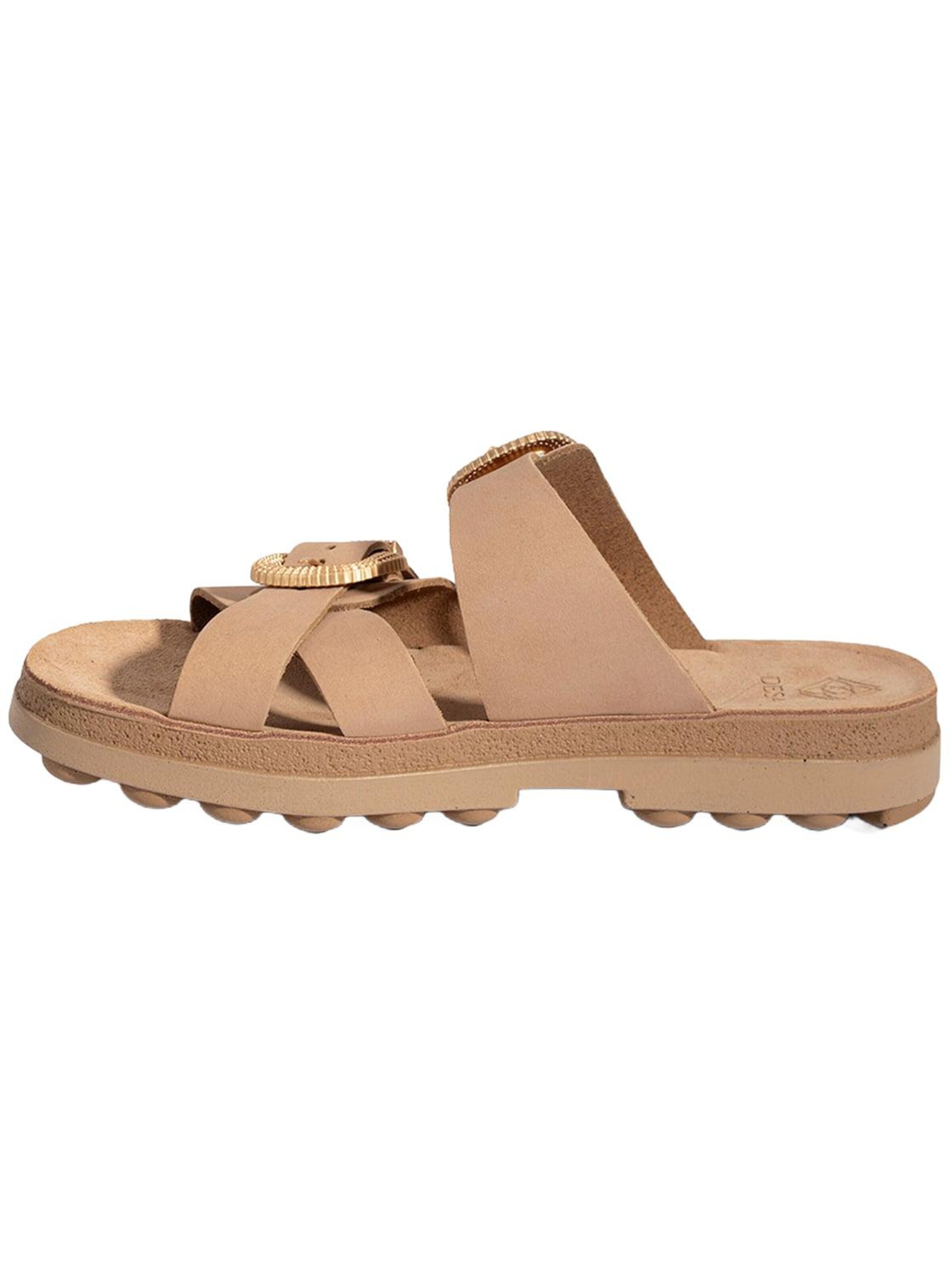 Desa Slipper 'DESA Damen-Keilsandalen aus Nubukleder mit Schnallendetail' in Beige