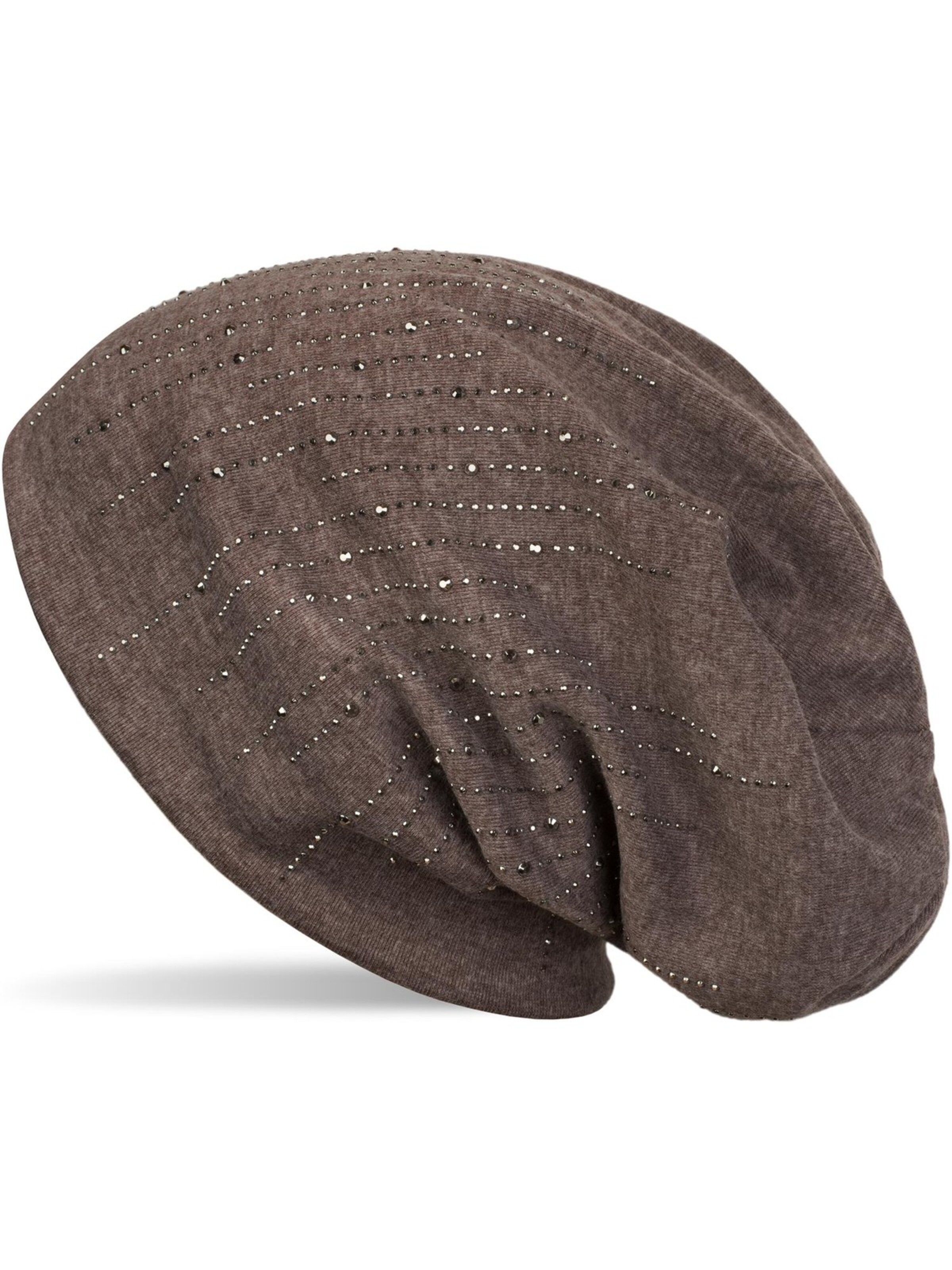 styleBREAKER Mütze 'Beanie mit Strass Streifen'‌‌‌‌ in Braun: Vorderseite