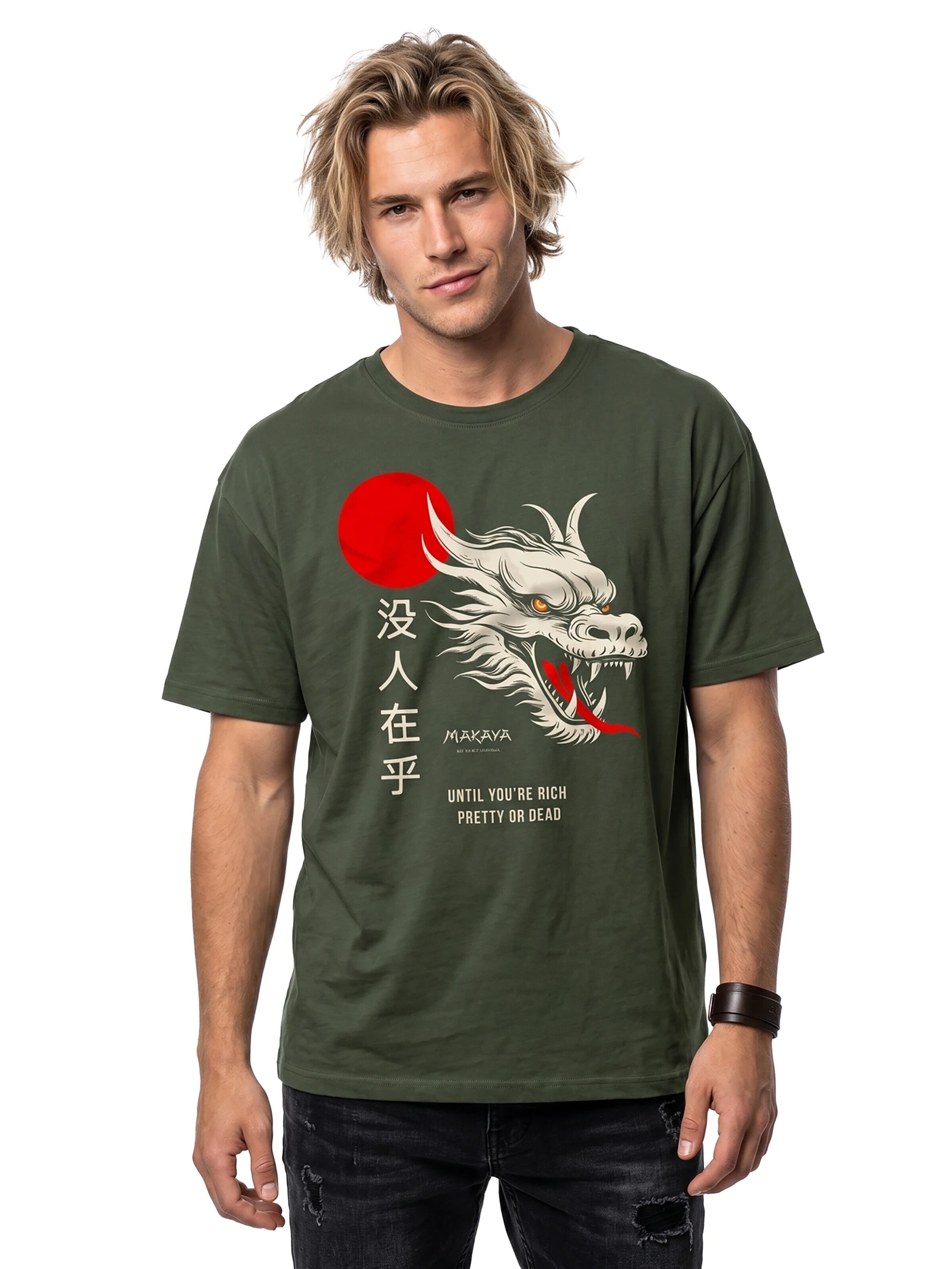 MAKAYA Shirt 'Nobody Cares Drache' in Green