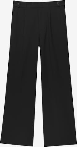 Pull&Bear Wide leg Pleat-Front Pants in Black: front