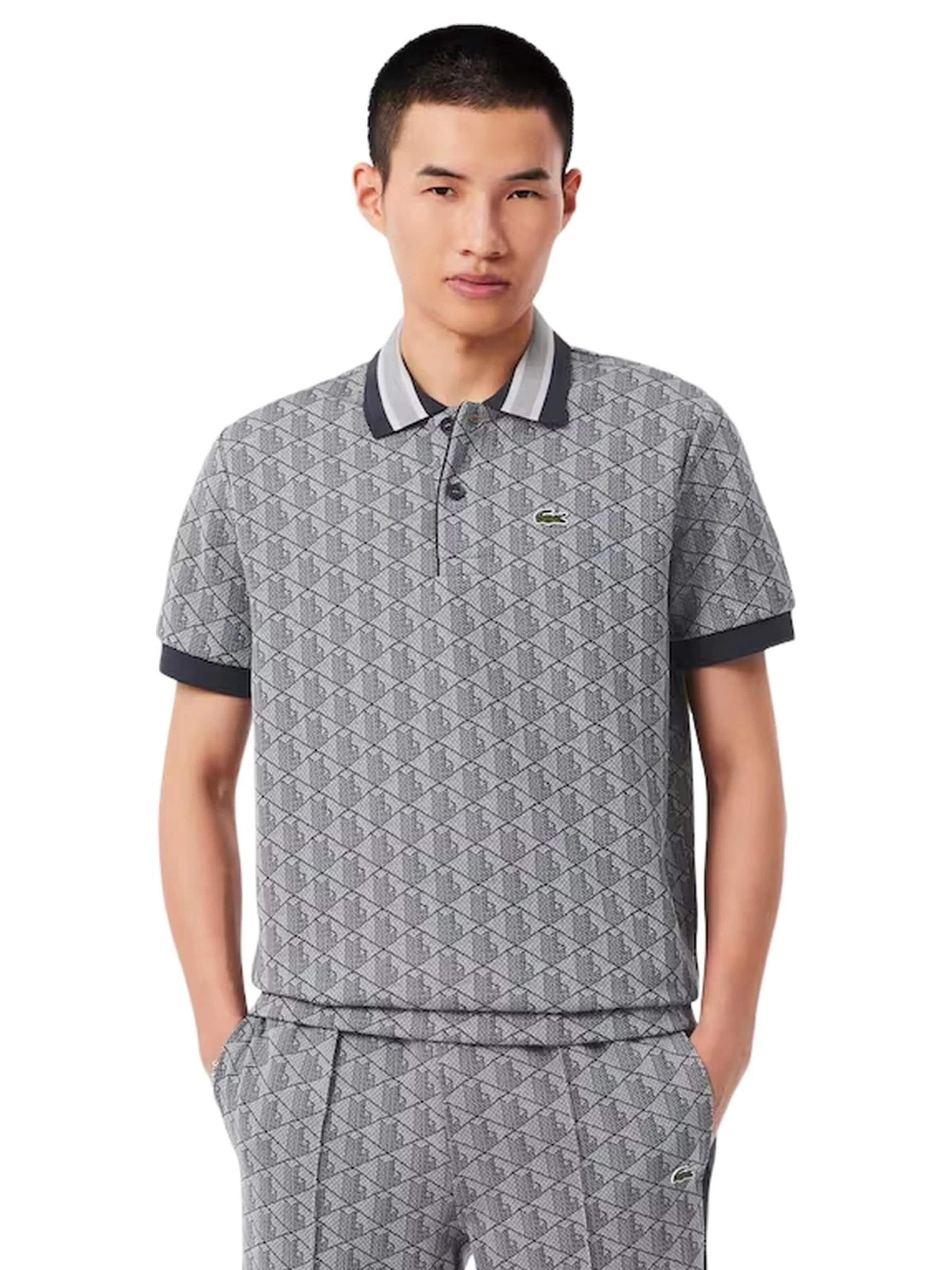 LACOSTE Shirt 'Polo lacoste gris jaquard monogran polo shirt' in Grey: front