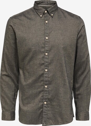 SELECTED HOMME Button Up Shirt in Grey: front