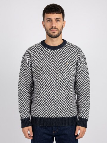 FARAH Trui 'Athens Herringbone' in Blauw: voorkant