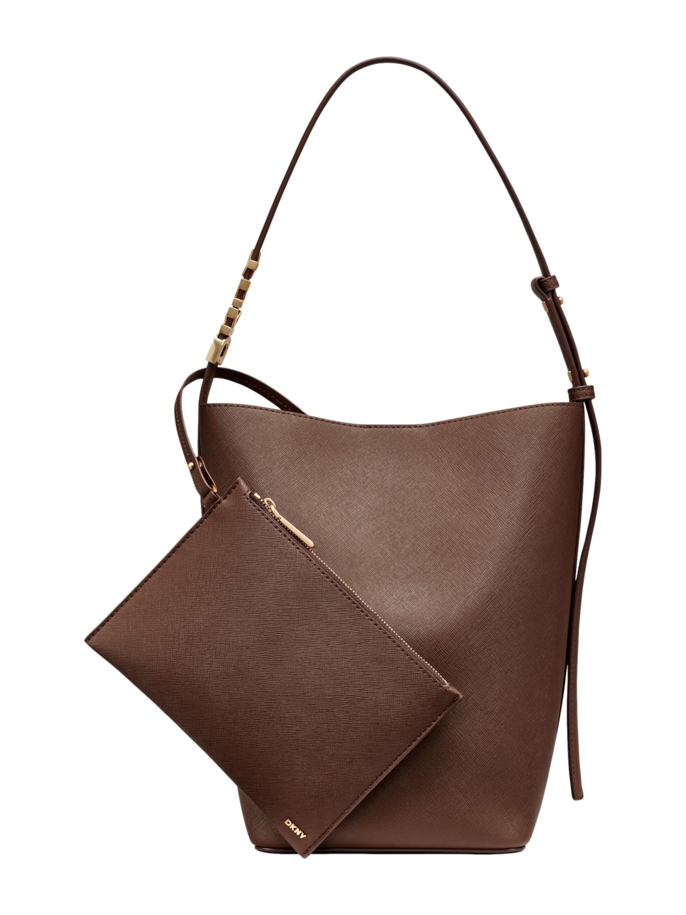 Borsa a spalla 'AVRIL BUCKET' di DKNY in marrone: frontale