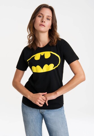 LOGOSHIRT Shirt 'DC Comics - Batman Logo' in Zwart: voorkant