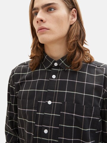 TOM TAILOR DENIM Comfort fit Button Up Shirt in Black