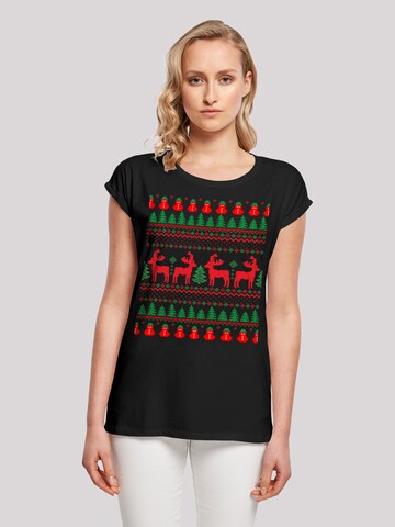 F4NT4STIC Shirt 'Christmas Reindeers Weihnachten Muster' in Schwarz: predná strana