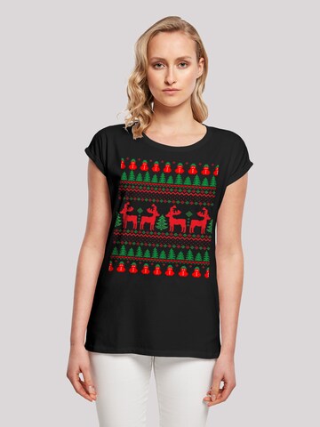 T-shirt 'Christmas Reindeers Weihnachten Muster' F4NT4STIC en noir : devant