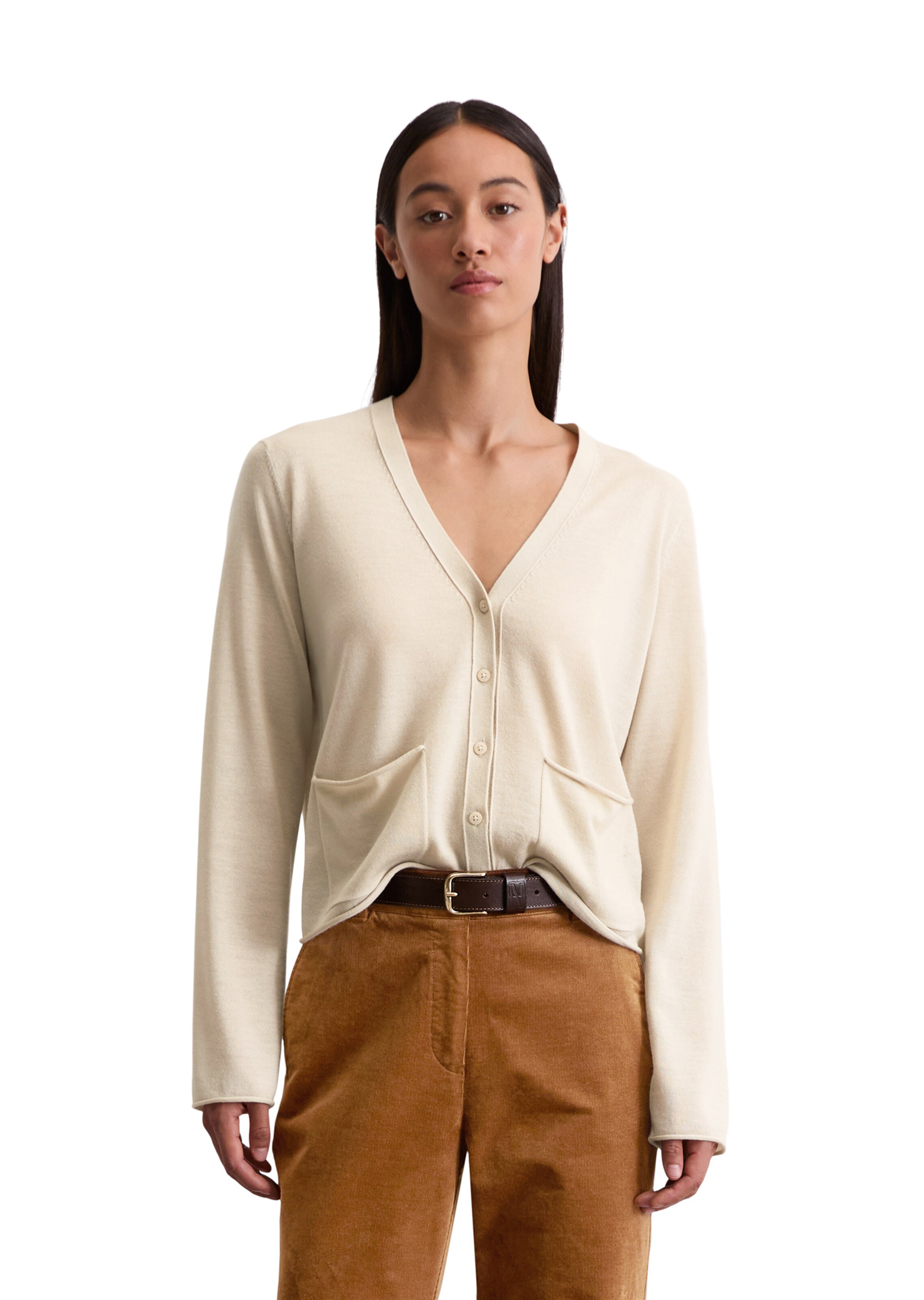 Marc O'Polo Gebreid vest in Beige: voorkant