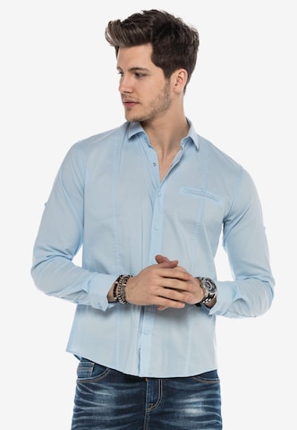 CIPO & BAXX Regular Fit Business Hemd DUKE mit Druckknöpfen in Blau