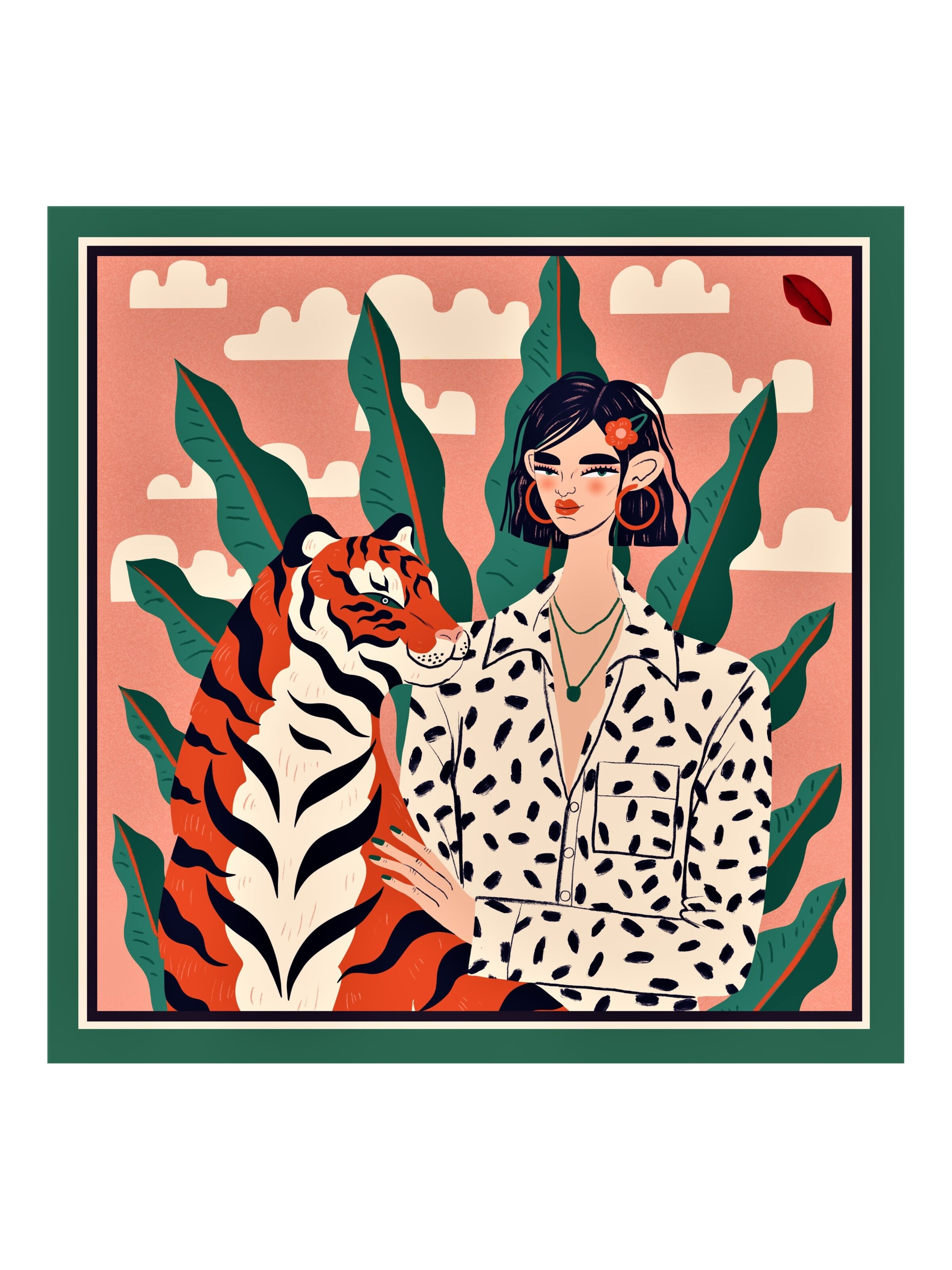 My Minelli Scarf 'Green Tiger -  100% Silk Scarf Hand Rolled' in Green: front